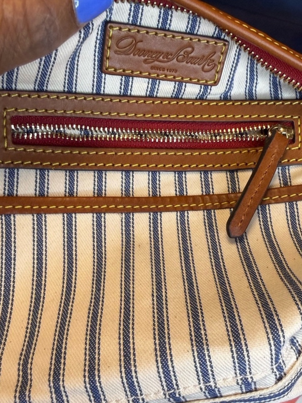 Dooney & Bourke Navy Nylon Crossbody with Brown Leather Trim - Picture 6 of 14